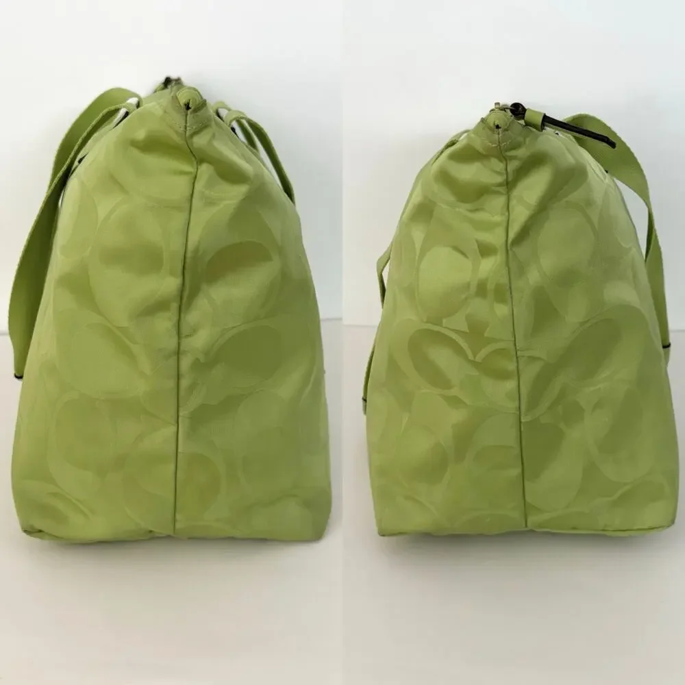 Coach Signature Nylon Packable Tote Bag Removable Pouch Lime Green Overnight - Picture 13 of 15